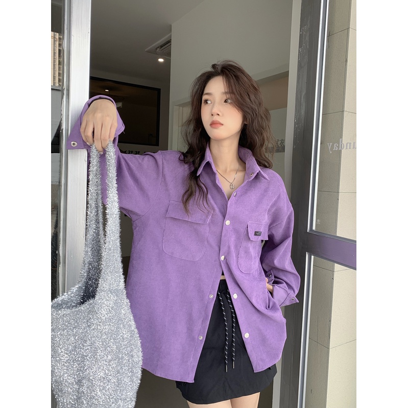 Áo Sơ Mi Nữ Dài Tay Cổ Bẻ Form Rộng Thời Trang Hàn