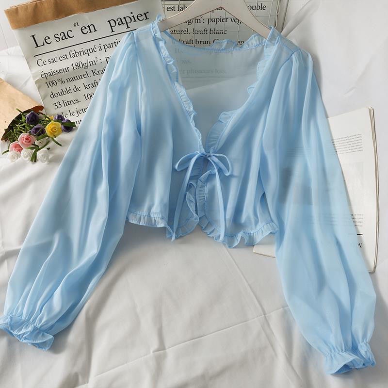 Jiashucheng Áo Khoác Chiffon Mỏng Dáng Rộng Ngắn Phong Cách Hàn Quốc Thời Trang Mùa Hè Cho Nữ