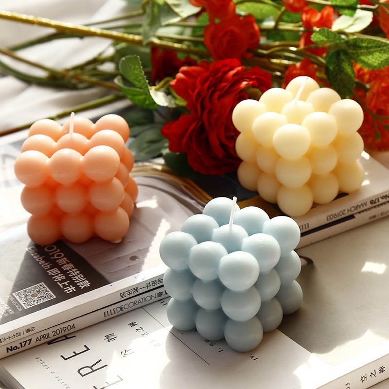 Ins Korea Rubik's Cube Scented Candle Cheese Soy Handmade Candle Jo Malone Perfume Blue Wind Chime English Pear and Freesia Scented Candle Christmas Gift Souvenir Decoration Home Decoration