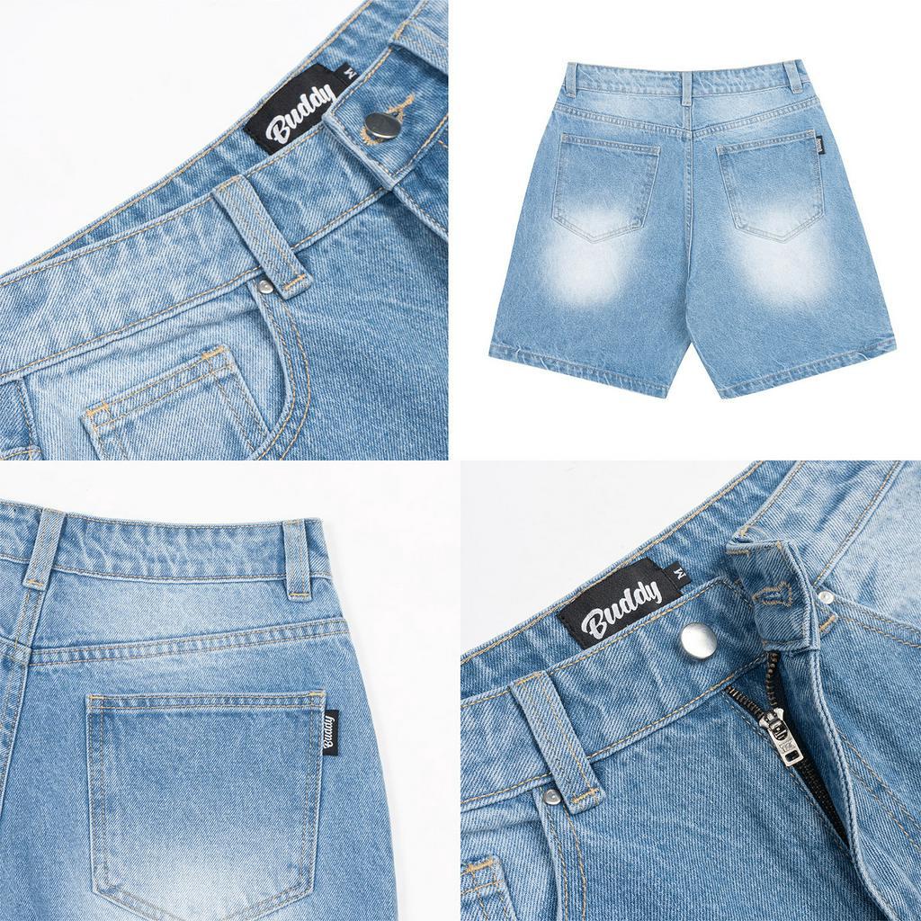 Quần short jeans trơn form ống rộng trên gối - BERMUDA JEANS
