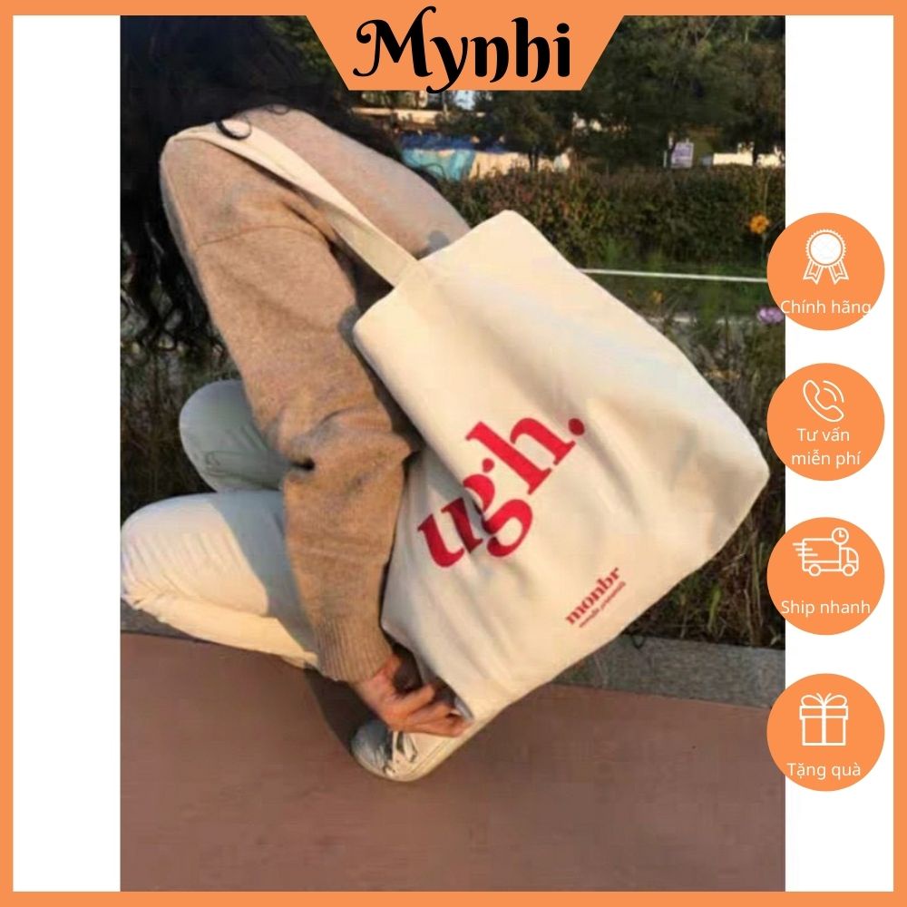 Túi tote túi vải canvas phong cách Hàn quốc, có khóa miệng ngăn phụ bên trong thời trang ulzzang MYNHI