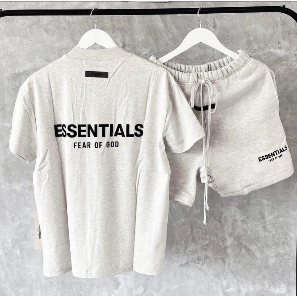 Áo và quần Fear Of God FOG Essentials SS22 Light Oatmeal in nhung bản cao cấp, set đồ FOG Essentials