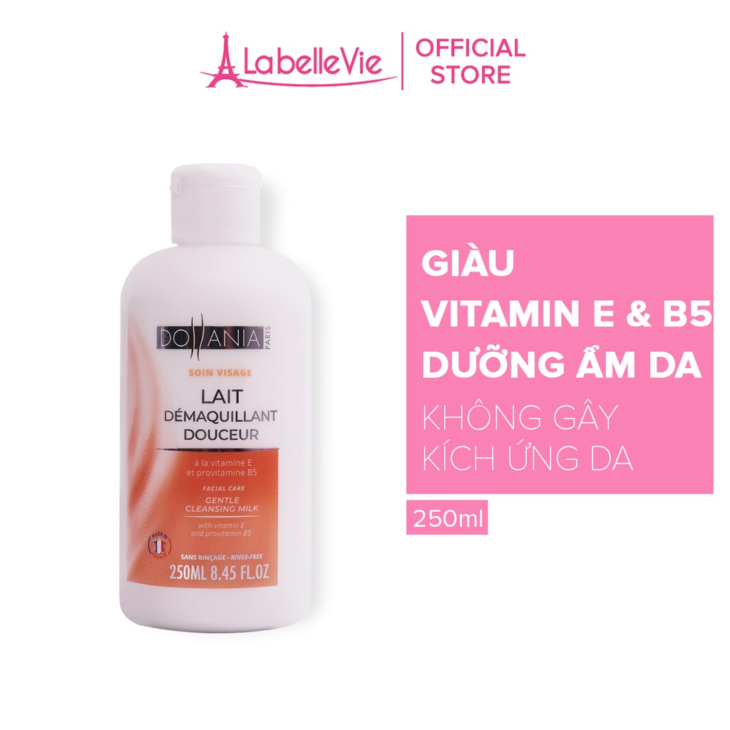 Sữa tẩy trang làm sạch sâu và dịu nhẹ cho da Dollania bổ sung vitamin E và Pro Vitamin B5 250ml