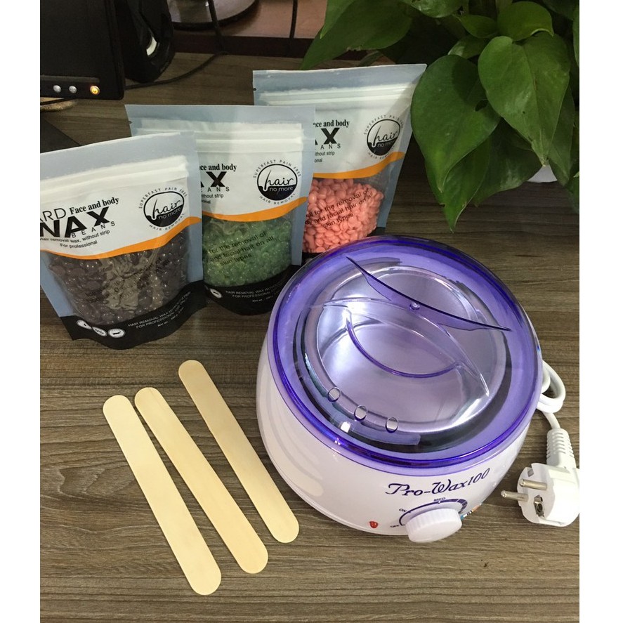 Combo Nồi Nấu Sáp wax Lông Pro wax và 100g Sáp wax Lông hard wax Beans (Nồi Pro Wax Màu Đen ) có BH