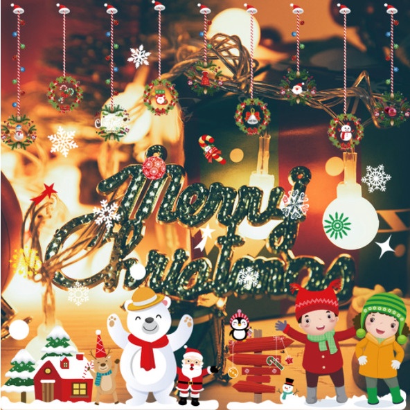Decal dán tường Noel Hít Tĩnh Điện không Dơ Kính - Gấu trắng đón giáng sinh cùng bé