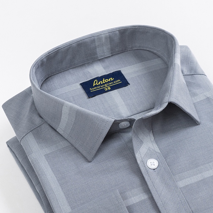 [HÀNG VIỆT NAM] Áo Sơ Mi Nam Công Sở Trung Niên Dài Tay Anton Kẻ Caro Xám Sợi Tre Thoáng Mát, Thấm Hút Mồ Hôi - AT302 | BigBuy360 - bigbuy360.vn