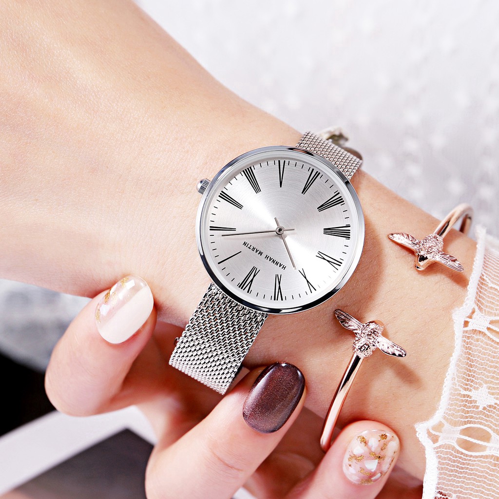 Đồng hồ nữ Hannah Martin 100% Original Women's Watches Thép Không Gỉ Hàng Cao Cấp Quartz Stainless steel Girl Waterproof Wrist watches Gift Birthday 105