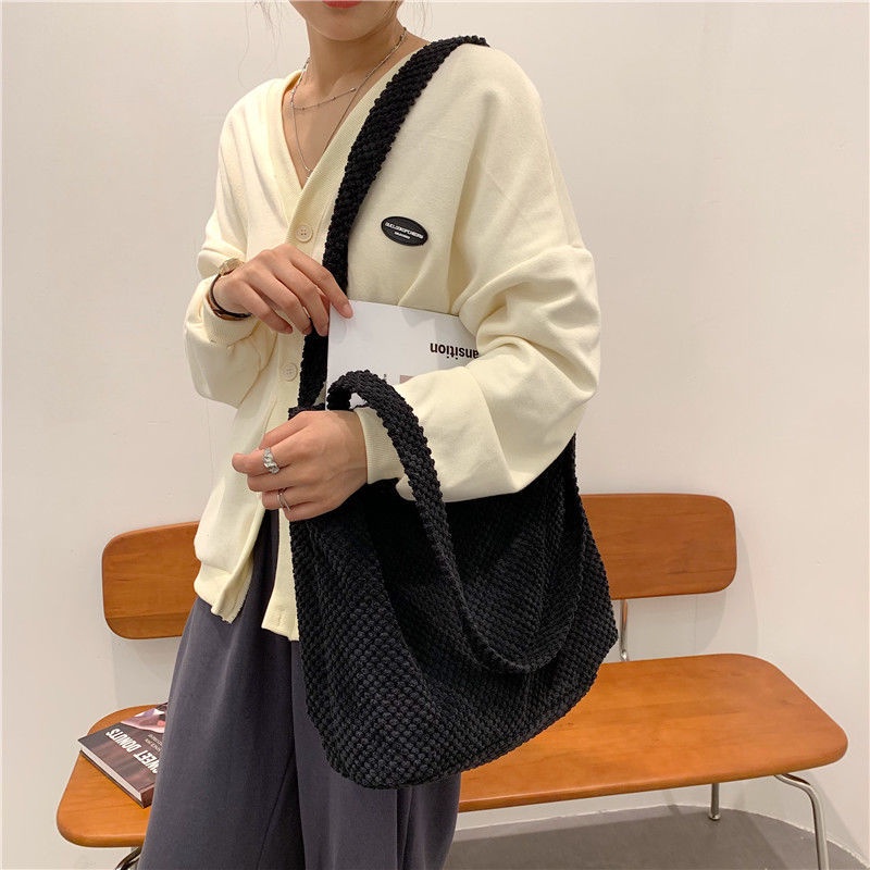 Túi Tote Đeo Vai Vải Cotton Màu Trơn Cầm Tay Phong Cách Phương Tây Thời Trang Mùa Thu 3 Kiểu