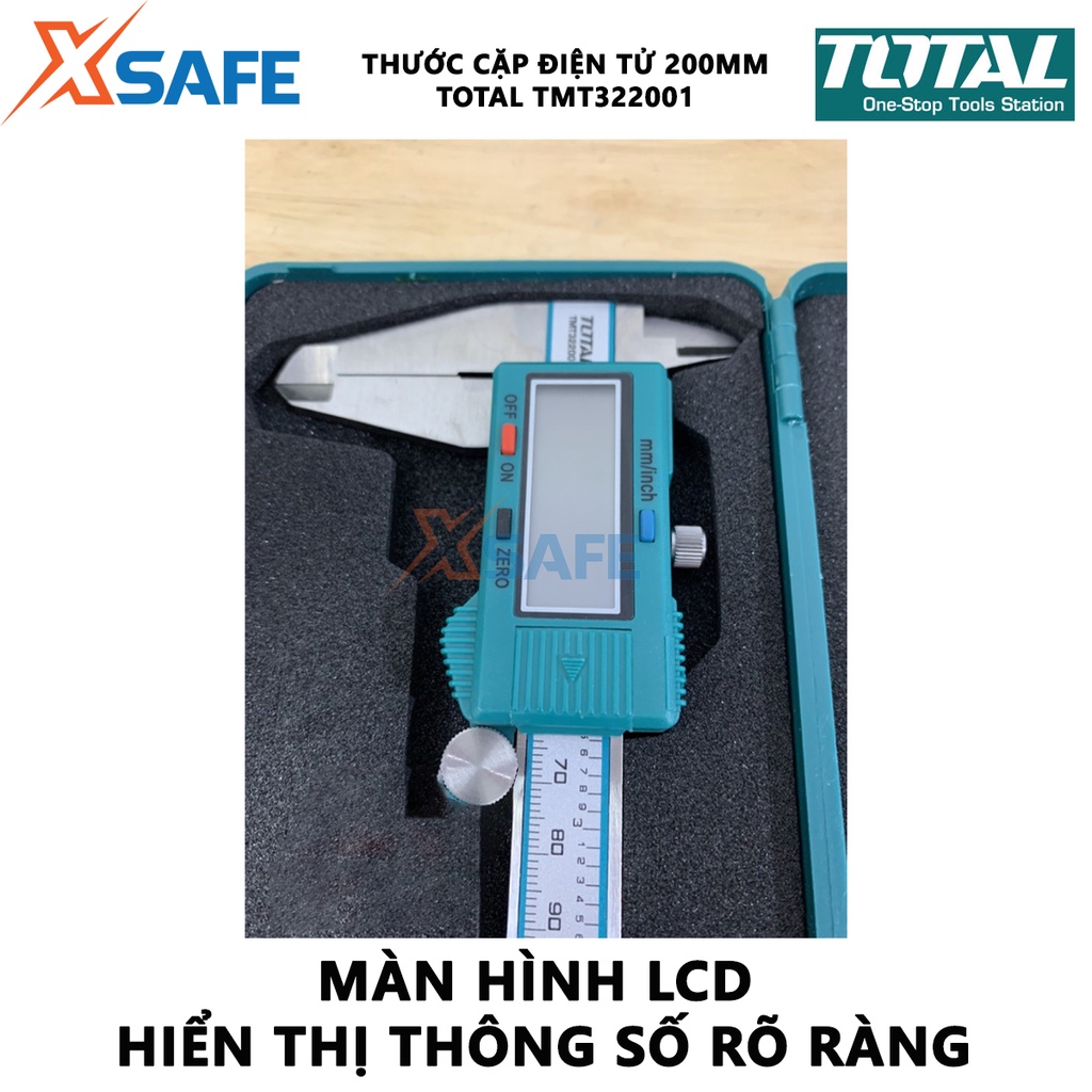 Thước cặp điện tử 200mm TOTAL TMT322001 Thước cặp phạm vi đo 0-200mm - 30/T - [XSAFE]