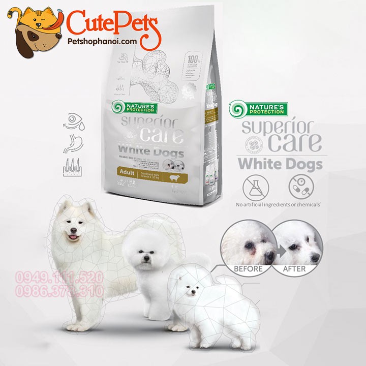 Thức ăn cho chó lông trắng Superior Care Adult 1.5kg Thịt Cừu - CutePets