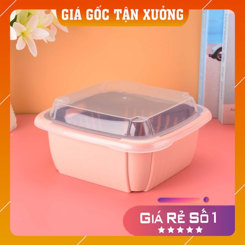 Bộ Rổ Hoa Quả ️ALL IN ONE️ Rổ Vuông 3 in 1 Kèm Chậu Có Nắp Đậy Chất Liệu Nhựa Cao Cấp - Kho Siêu Rẻ