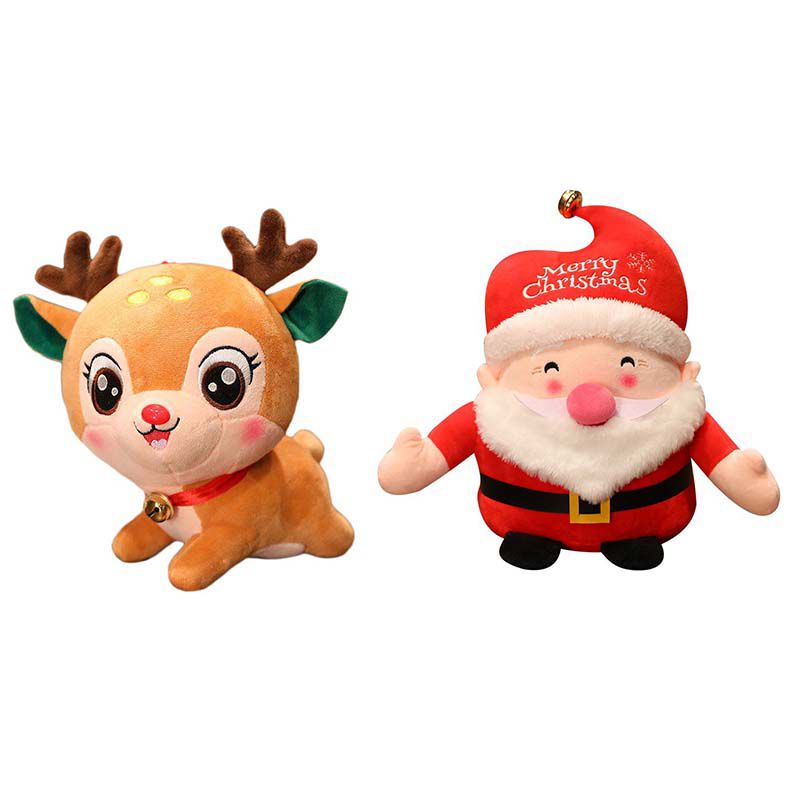 Set 2 búp bê nhồi bông hình ông già Noel tuần lộc