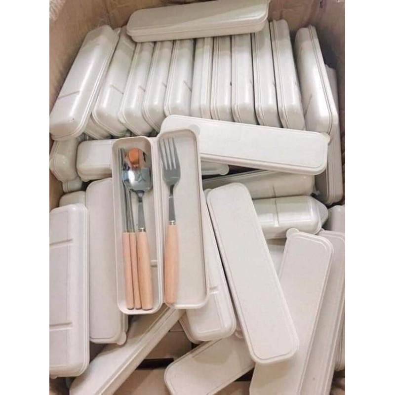 Bộ thìa dĩa đũa hộp lúa mạch - set 3 món tiện lợi