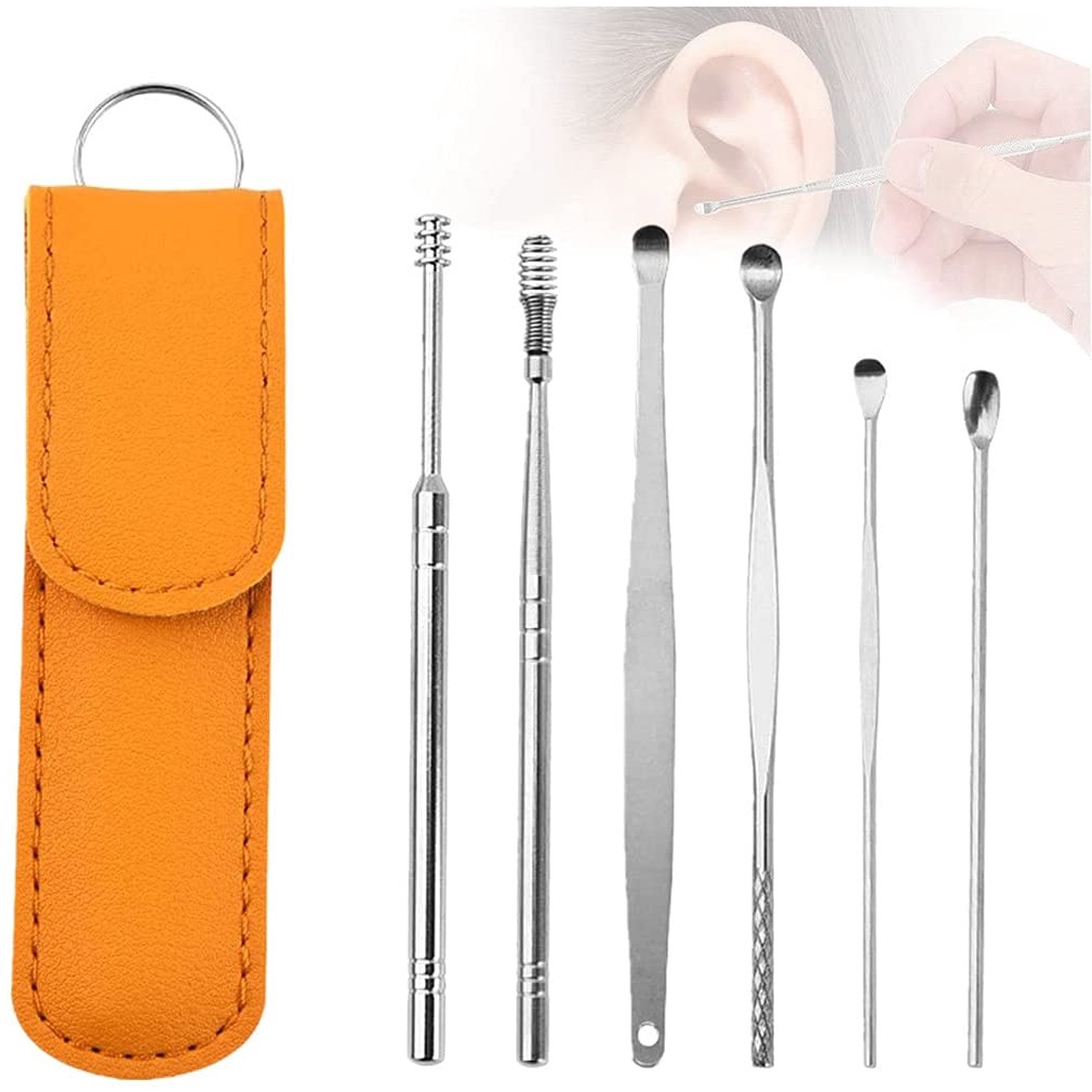 Bộ 6 Dụng Cụ Vệ Sinh Tai Chuyên Nghiệp Bằng Da PU Kèm Hộp Đựng Bằng Thép Không Gỉ