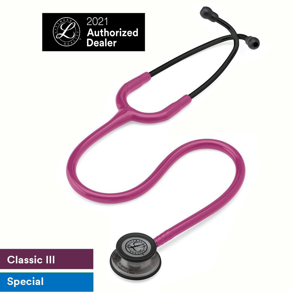 Ống nghe 3M Littmann Classic III, dây màu đỏ mâm xôi, mặt bao màu ống khói và ống nghe đen, 27 inch, 5871