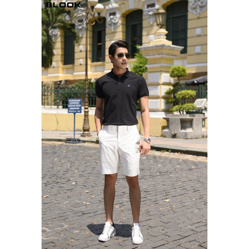 Áo polo nam slimfit BLOOK Vải thun cá sấu màu Đen trơn thêu logo BLOOK STYLE mã 77955 (HÌNH THẬT)