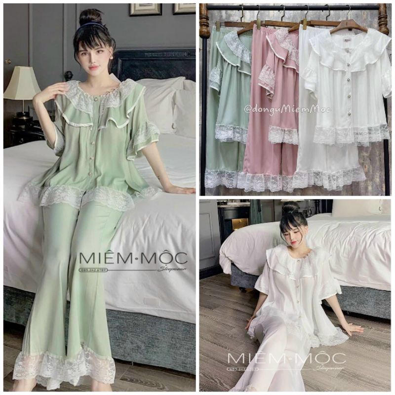Đồ bộ nữ mặc nhà Đồ bộ pyjama tay ngắn quần dài lụa mềm mịn mặc mát
