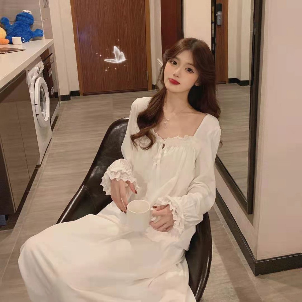 đồ ngủ✔☊Spring and Autumn New Váy ngủ dài tay Nữ Hàn Quốc Sweet Princess Style Student Pyjamas Summer Homewear có t