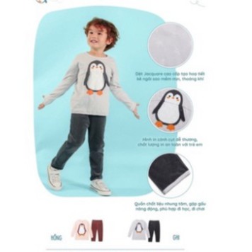 SL193 Bộ dài tay Chim cánh cụt La Pomme chất liệu cotton có hai mầu ghi và hồng