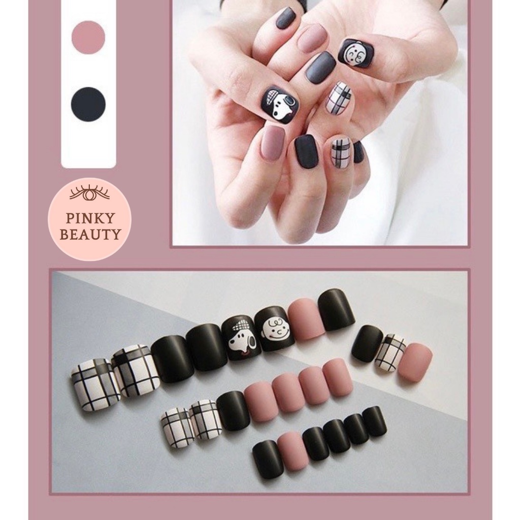 [Phụ Kiện Tặng Kèm 3 Món]Móng Tay Giả Kèm Keo Bộ 24 Móng Pinky Beauty Trang Trí Nail Nghệ Thuật, Họa Tiết Độc Đáo Cho Nữ