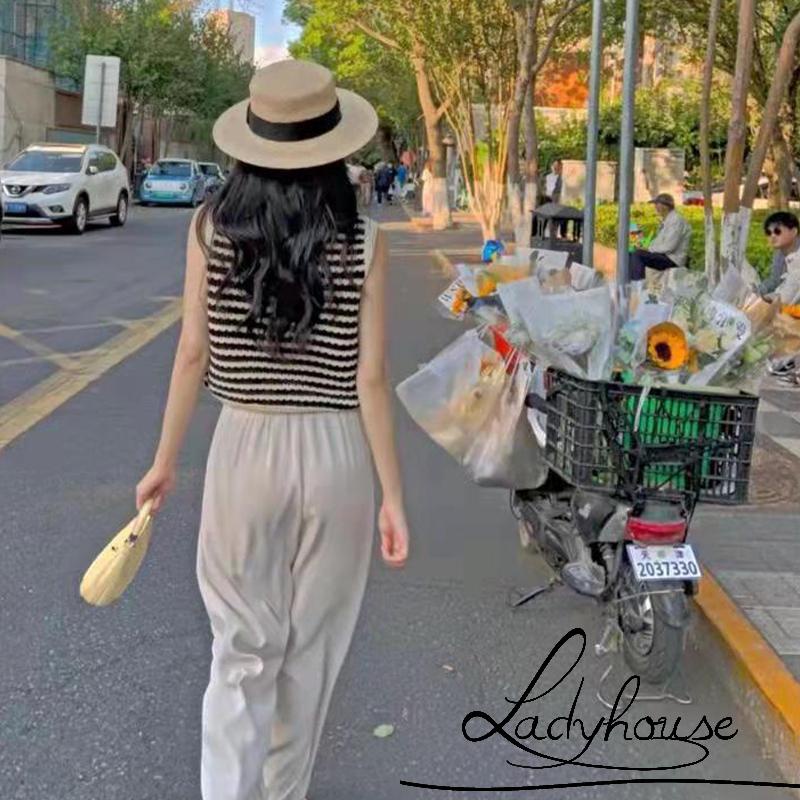 Áo Len Không Tay Họa Tiết Sọc Màu Sắc Tương Phản Thời Trang Cho Nữ