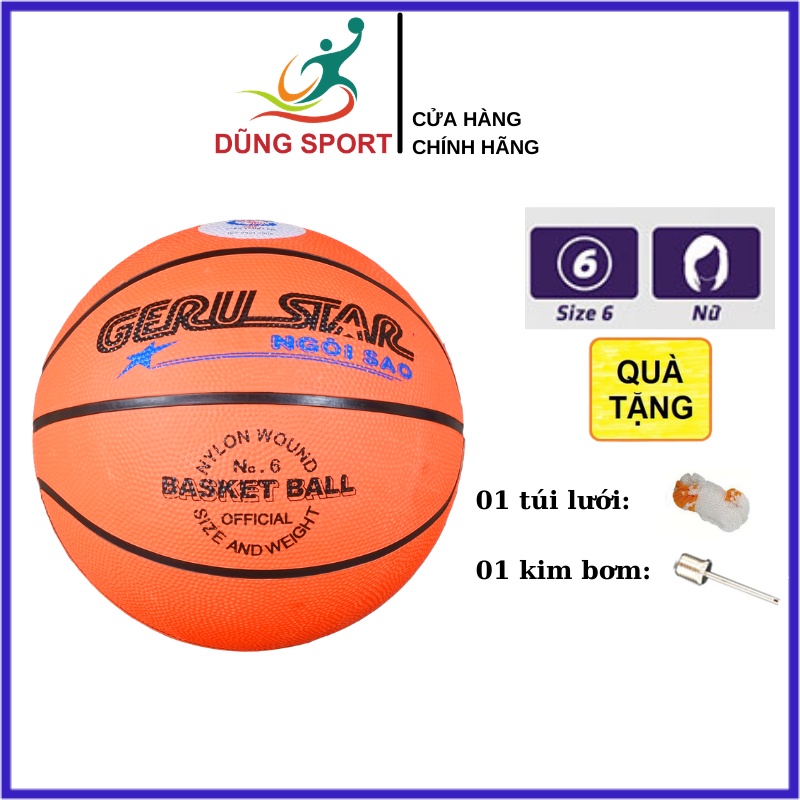 Banh bóng rổ GERU STAR số 6 chất liệu cao su, bóng rổ thi đấu chính hãng GERU