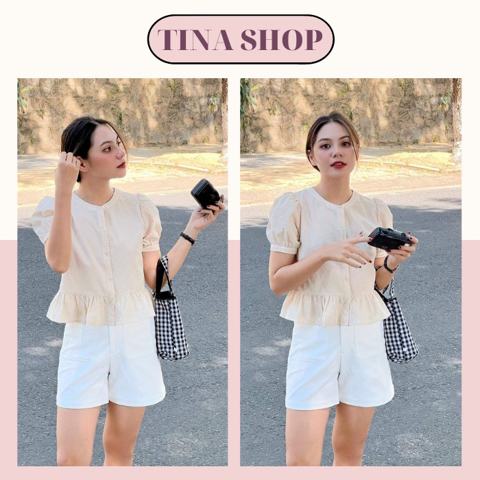Áo Croptop Sơ Mi Nữ Tay Phồng Babydoll Áo Kiểu Dáng Ngắn Chất Linen Thun Mát, Thoáng, Freesize Dưới 54kg