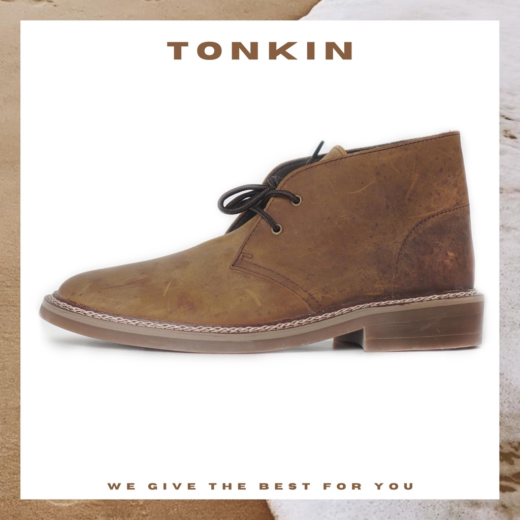 Giày boot nam Chukka Clark da sáp cổ lửng, giày phượt vintage bụi bặm TONKIN