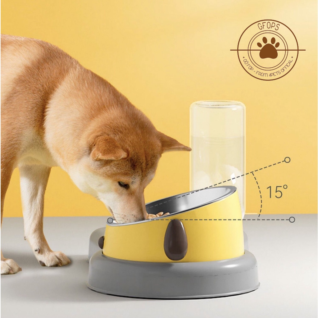 Combo bát ăn kèm bình nước 3in1 nghiêng chống gù cho thú cưng - 4pets official