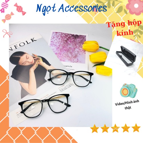 Mắt Kính Cận Mắt Kính Giả Cận Nam Nữ Gọng Tròn Kim Loại Mạ Vàng Chanl Thời Trang Cao Cấp Ngọt Accessories Tặng Hộp Kính