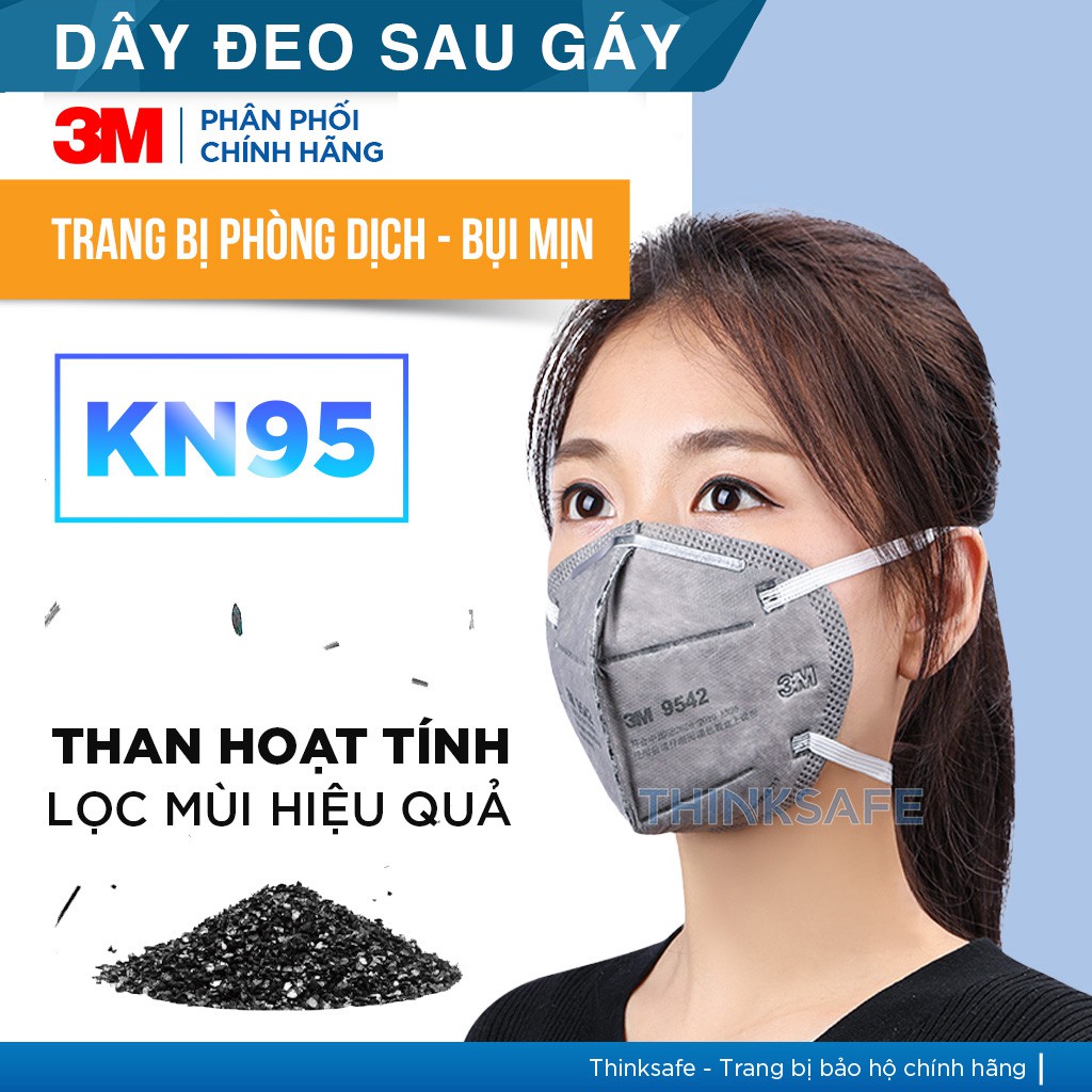 Khẩu trang N95 3M Thinksafe, thiết kế 3d, không đau tai, màu đen n94 đẹp, vải kháng khuẩn, dùng cho y tế - 3m 9542 | BigBuy360 - bigbuy360.vn