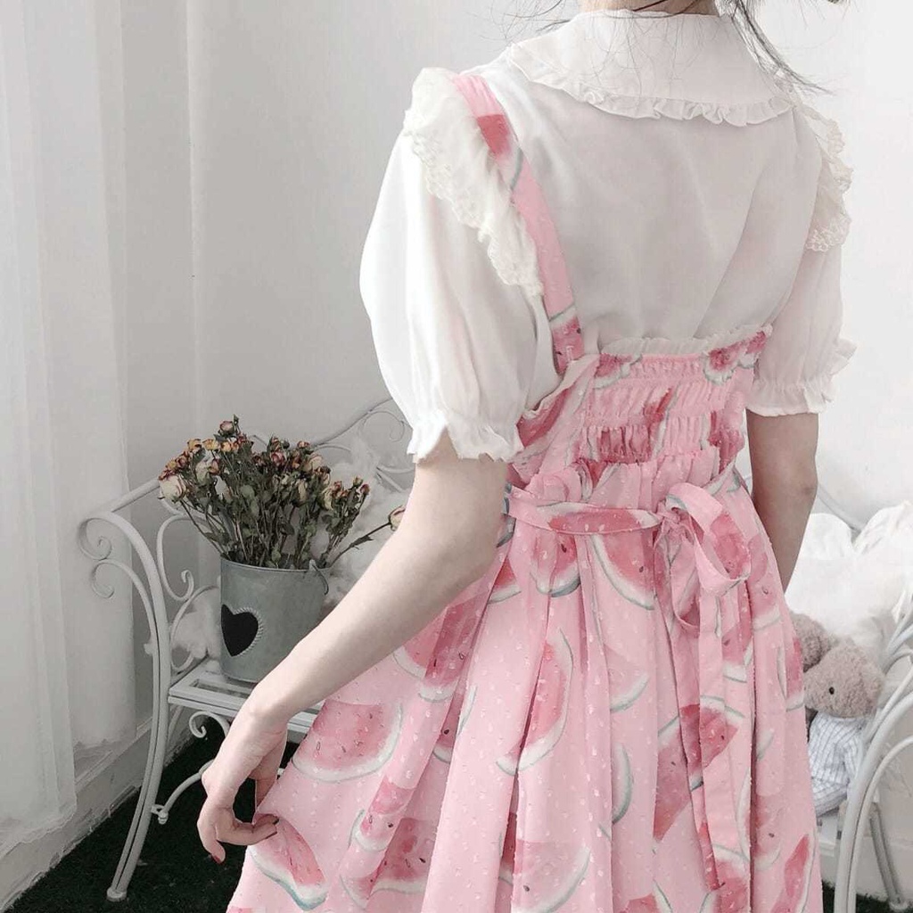 Áo sơ mi trắng tay ngắn cổ búp bê phong cách Lolita Nhật Bản dễ thương dành cho nữ