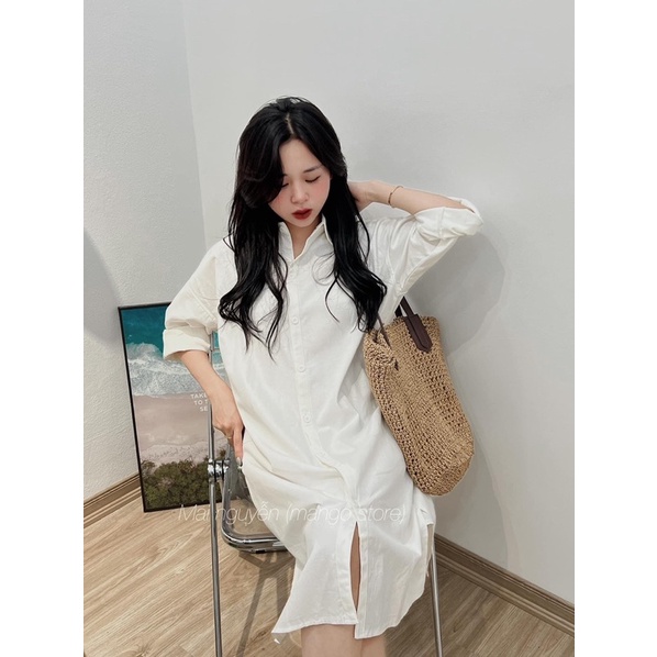 Đầm Sơmi tay dài SHIRT DRESS thiết kế form dài oversize suông rộng