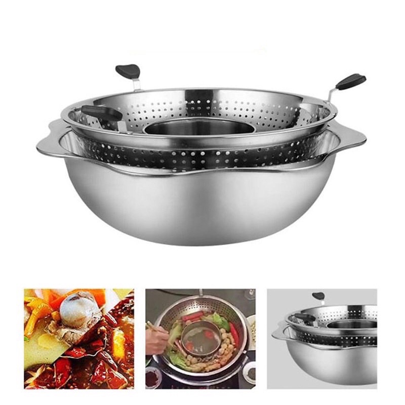 Nồi lẩu xoay inox 2 tầng size 32cm,nồi lẩu không kén bếp dùng được cả bếp từ