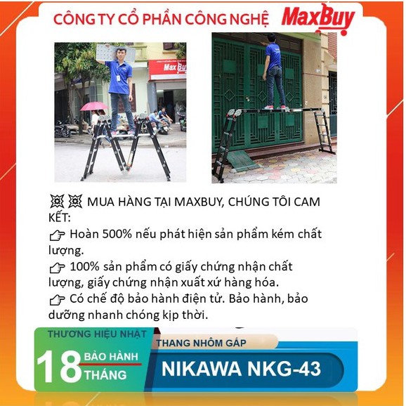 Thang nhôm gấp 4 đoạn chân choãi chiều cao chữ I 3,6m-6,48m đa năng nhập khẩu Nhật Bản NIKAWA NKG-C - Bảo hành 18 tháng