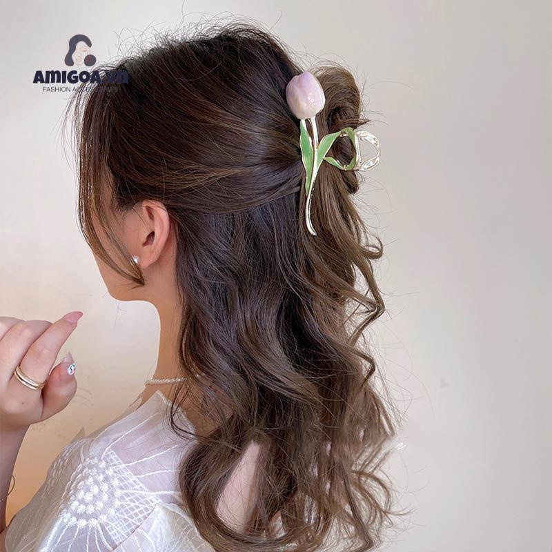 Kẹp Tóc Hoa Tulip Bằng Kim Loại Chất Lượng Cao Cho Nữ