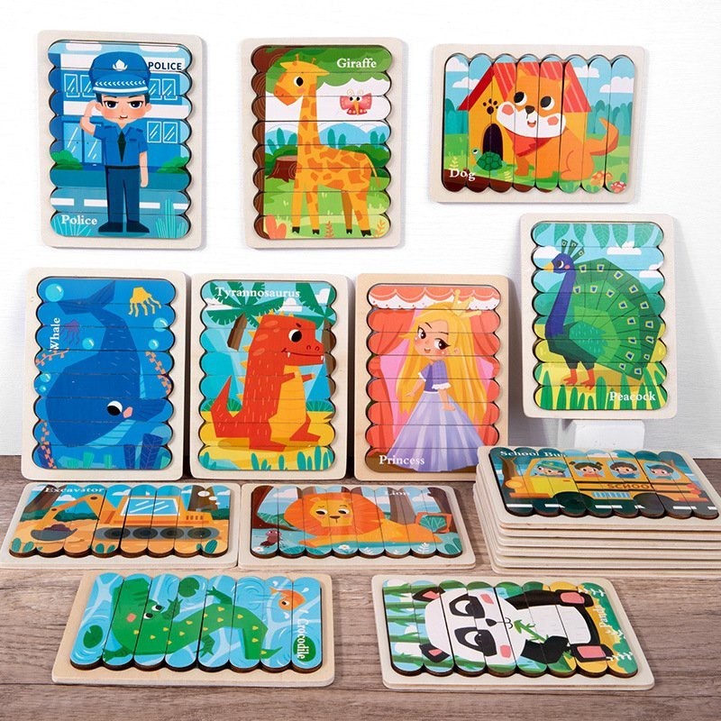 Bộ Xếp Hình Bằng Gỗ 3D Montessori Hình Que Kem 8 Mảnh Giúp Bé Học Tiếng Anh, Tư Duy Logic