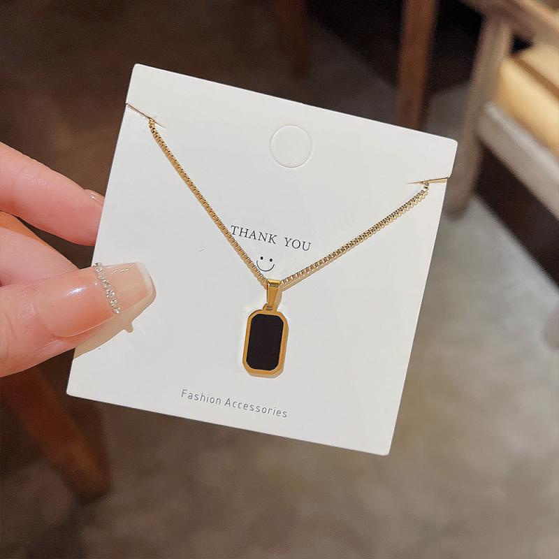 XiaoboACC Vòng cổ Thép Titan Mạ Vàng Mặt Vuông - 38CM+6CM