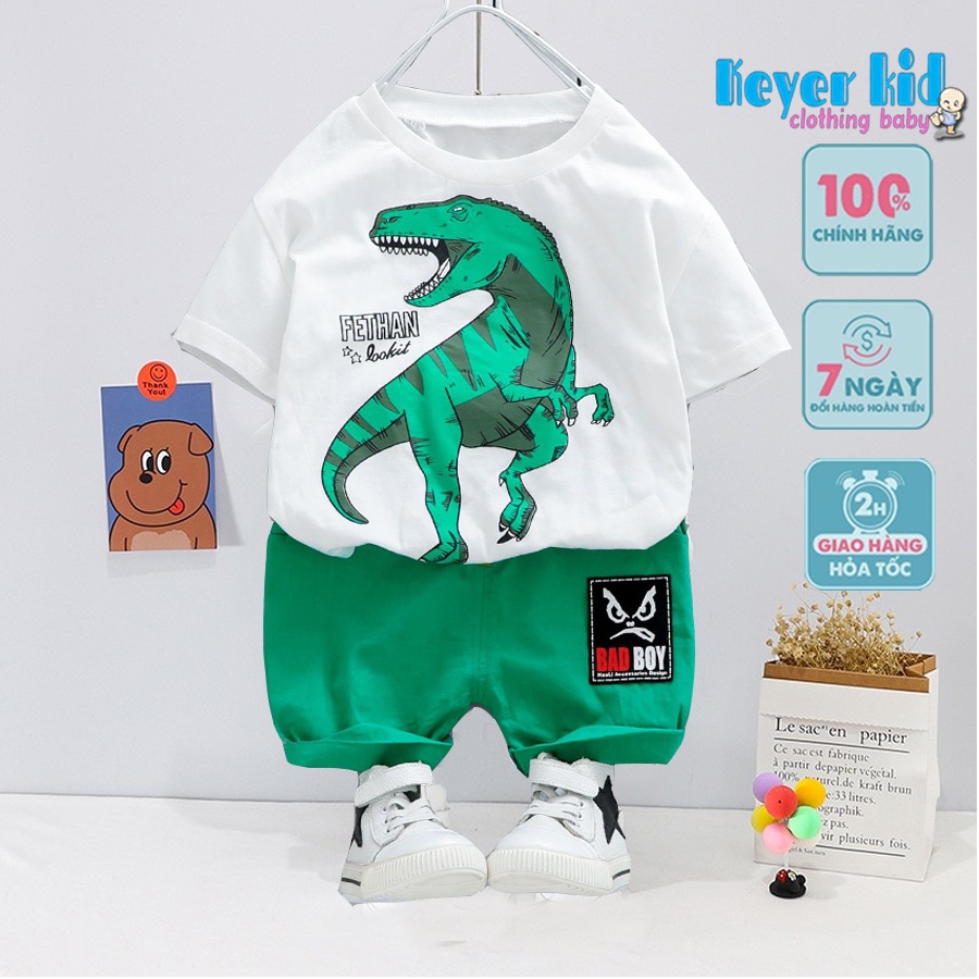 Bộ quần áo cộc tay bé trai KEYER KIDS chất cotton trẻ em (6 tháng - 5 tuổi) hình in khủng long siêu ngầu cho bé SZ32