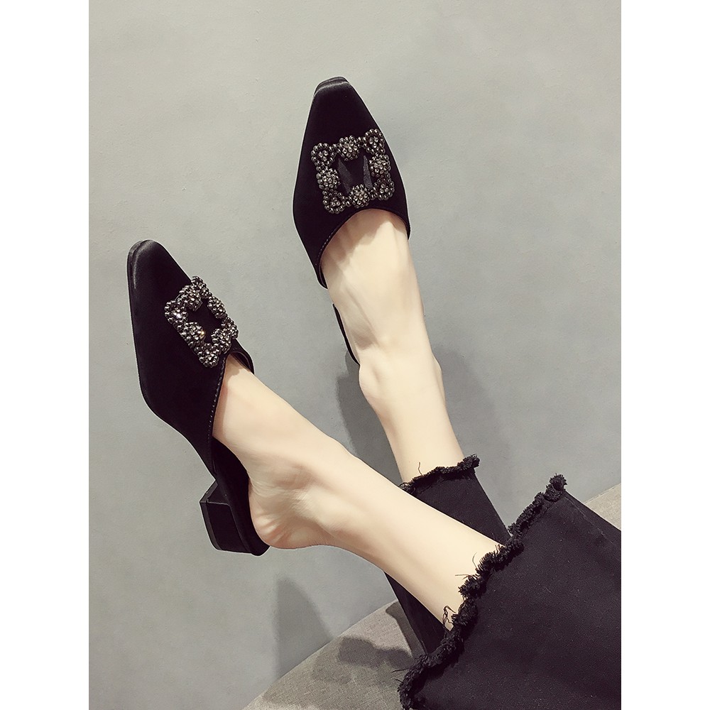 Giày búp bê mũi nhọn đính hạt ulzzang