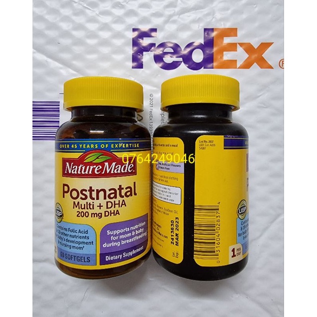 60 viên date 2024 Vitamin cho con bú Nature Made Postnatal Multi DHA