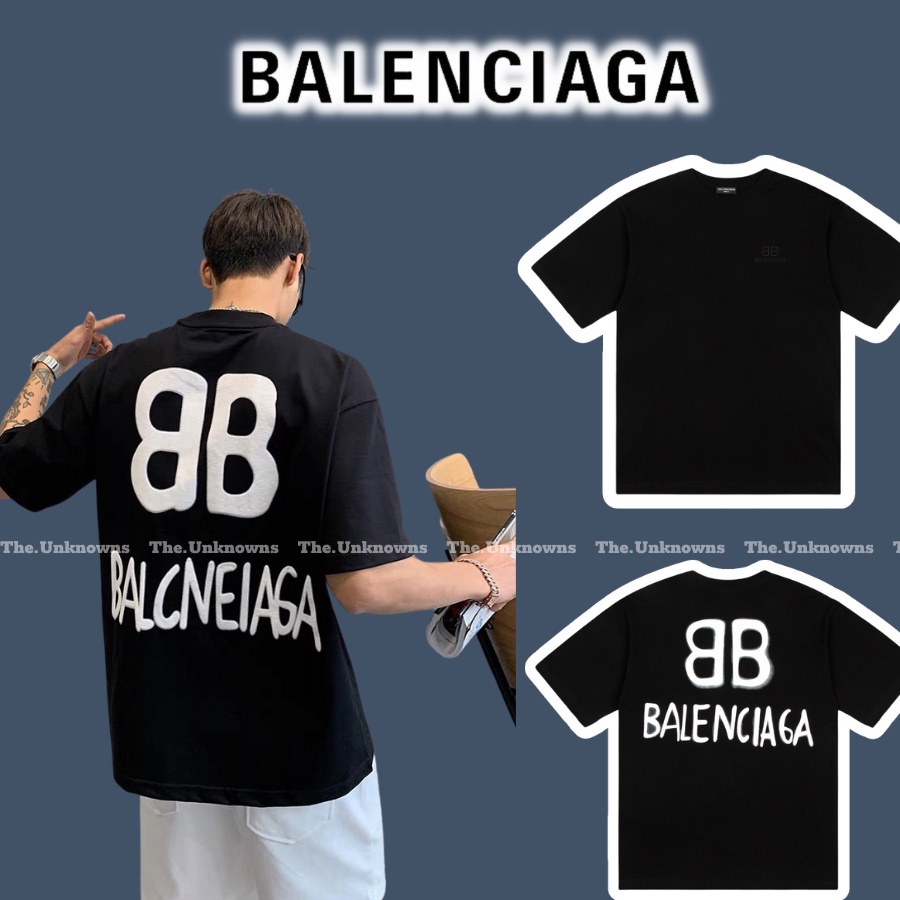 -Áo tee Blciaga Double B Back Print Reflective Short Sleeves,áo thun Blciaga full túi tag