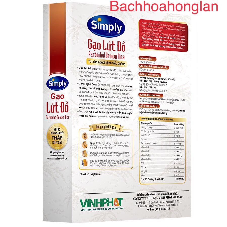 Gạo Lứt Đồ Simly hộp 1 kg không cần ngâm trước khi nấu