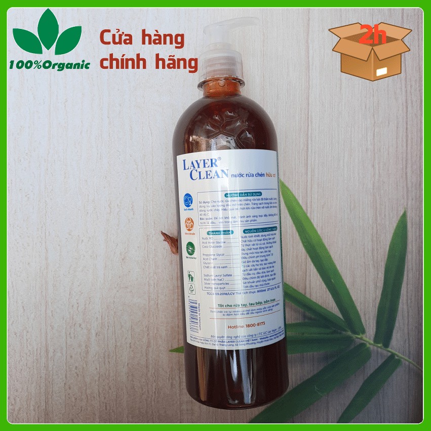 Nước rửa chén hữu cơ Layer Clean 800ml an toàn cho bé, layerclean hữu cơ