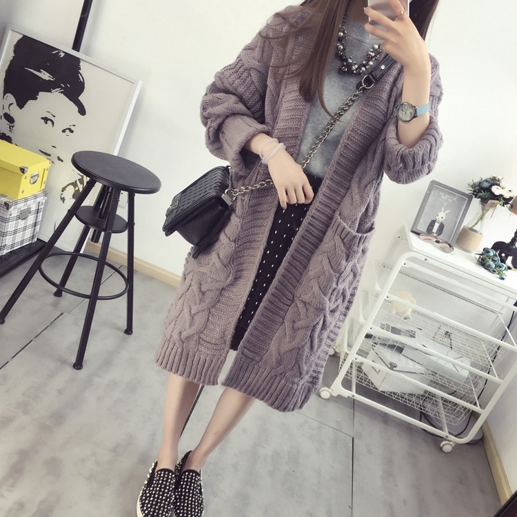 MS473 Áo khoác len cardigan vặn thừng dáng dài