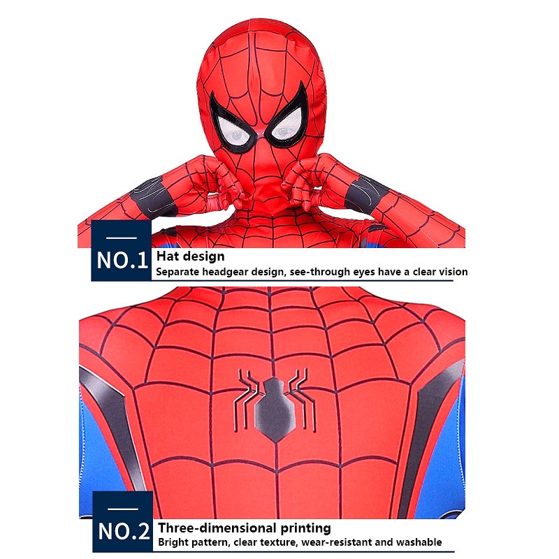 SUGE Người nhện Cosplay Trang Phục Trẻ Em Cậu Bé Siêu Anh Hùng Phù Hợp Với Trẻ Em Bodysuit Trẻ Em Halloween Trang Phục Jumpsuit