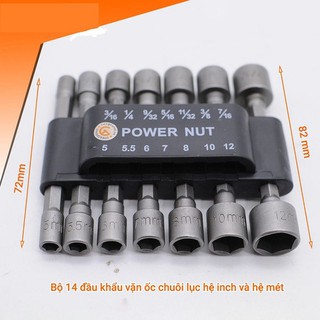 Bộ đầu khẩu vặn ốc bằng máy khoan 14 chi tiết đa dụng hàng chuẩn