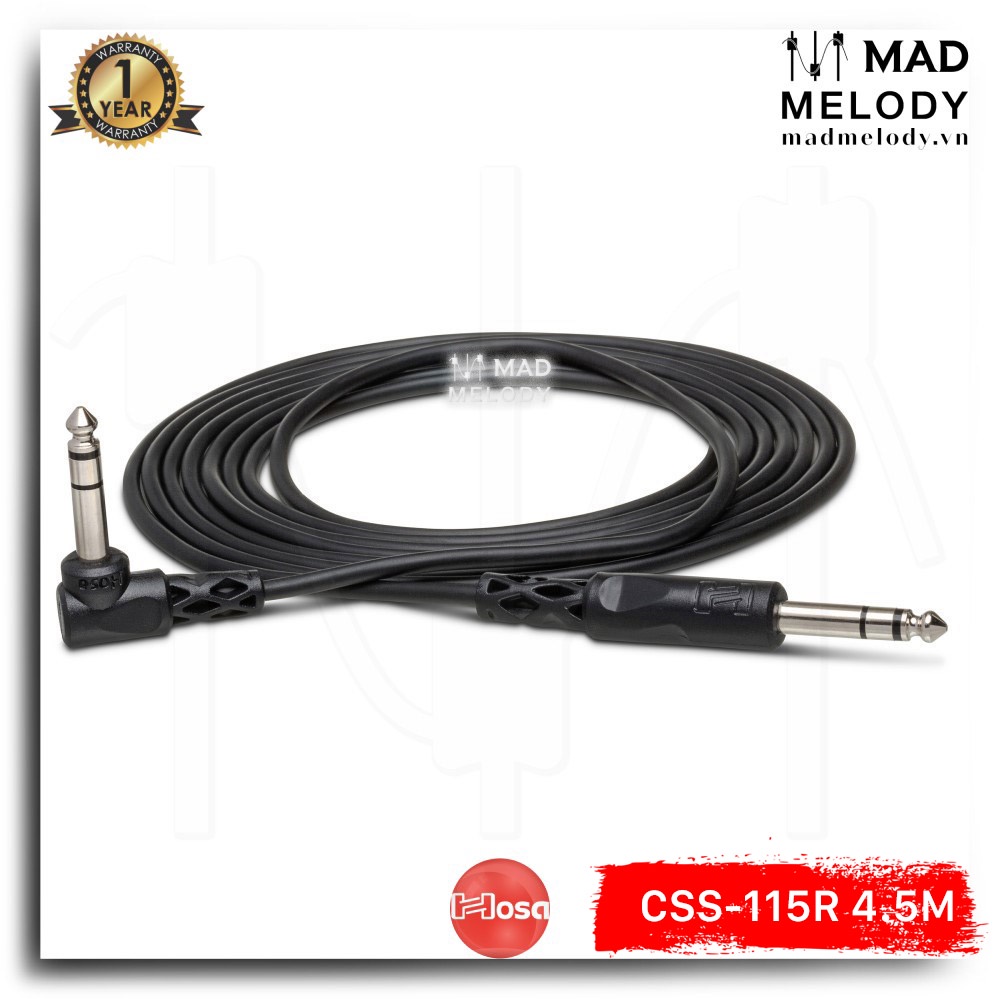 Hosa Balanced Interconnect CSS-115R (4.5m) (1/4in TRS Straight - Right-angle) (Dây cáp 6.35mm 6ly balanced, Brand New)