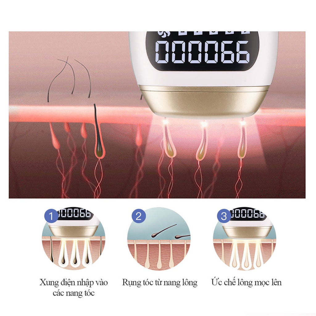 Máy triệt lông vĩnh viễn IPL không đau 990000 xung điện với 5 mức năng lượng hiệu quả tốt tẩy lông bikini, chân, nách