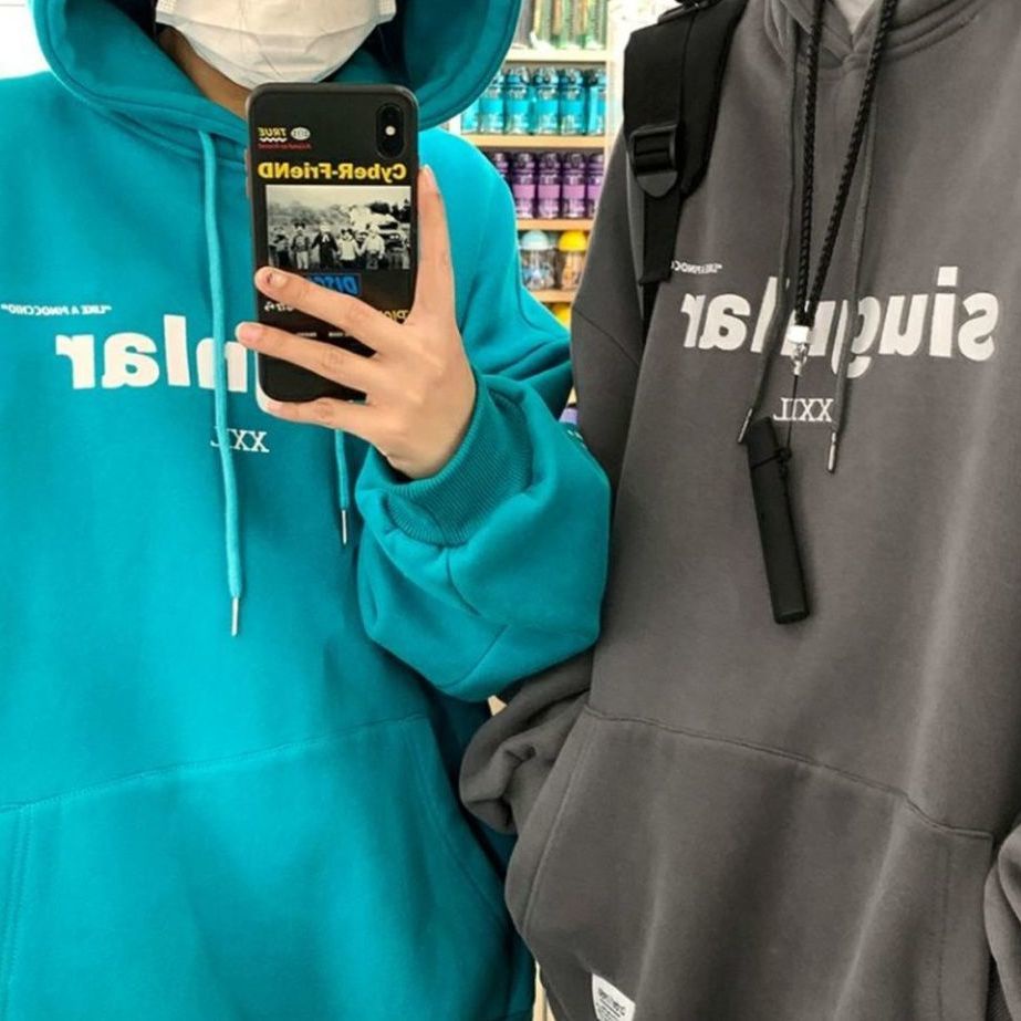 Áo hoodie vải nhung dày có mũ trùm dáng rộng dành cho nam